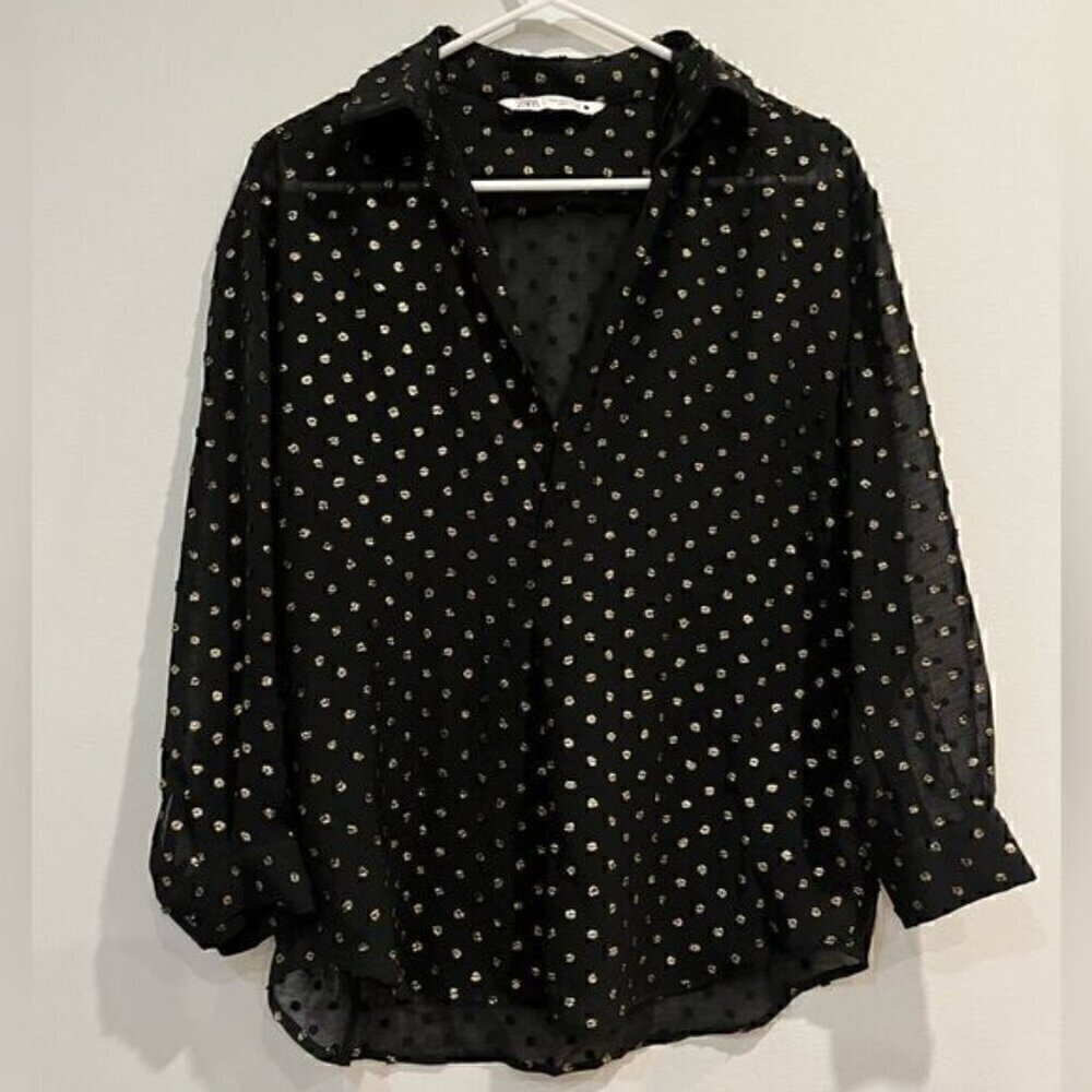 Zara Metallic Thread Polka Dot Blouse - Picture 5 of 7